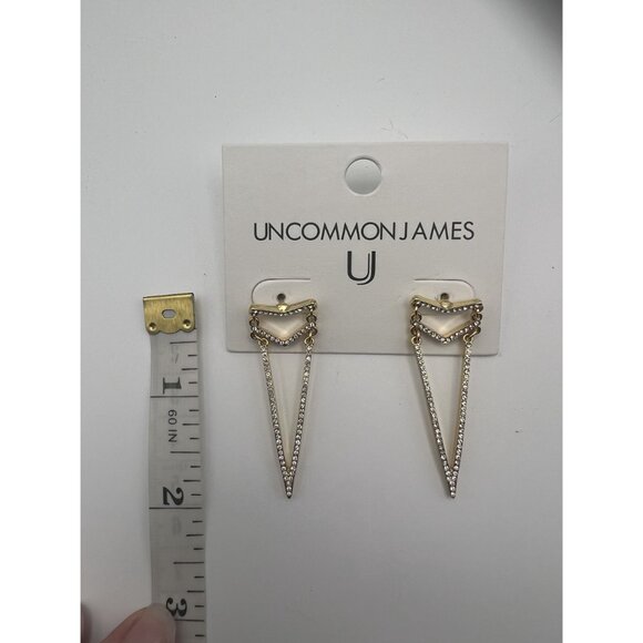 Uncommon James Dime Earrings Gold V Drop Crystal Pave Statement Studs NWT - Picture 4 of 5